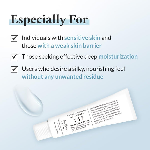 Dr.Althea 147 Barrier Cream | Daily Skin Barrier Care | Deep Hydrating with Hyaluronic Acid & Ceramides | Korean Vegan Skincare for All Skin Types